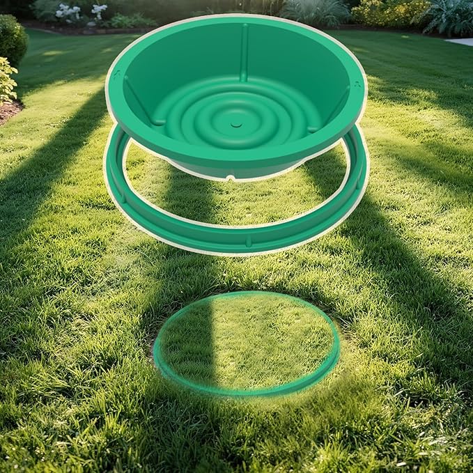 15.7 inch Round Composite Resin Invisible Manhole Cover, Hidden Sewage Manhole Cover and Frame, Recessed Drain Cover for Park/Lawn/Greenery