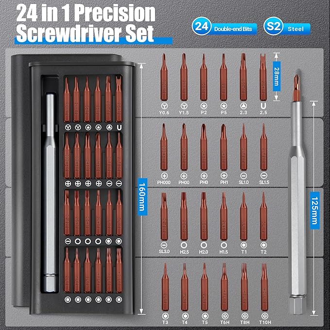 25-in-1 Precision Screwdriver Set, Professional Magnetic Repair Tool Kit with Torx & Pentalobe for iPhone, MacBook, PS5, Glasses, Watch, Electronics - Premium Bearing Steel Construction
