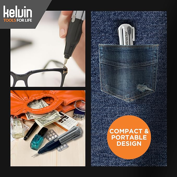 Kelvin Tools Retractor Mini Precision Screwdriver Set, 6 in 1 Upgraded Retract-A-Bit Screwdriver, Multi Screwdriver Tool All in One for Glasses, Electronics & More, Portable Travel Pocket Screw driver