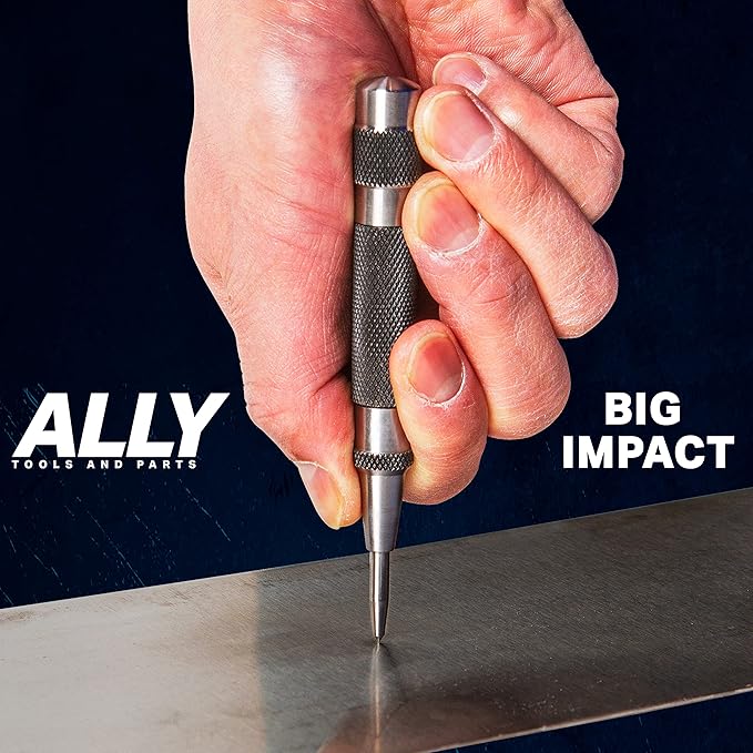 ALLY Tools Heavy Duty Automatic Center Punch w/Hardened Steel ??2PC Premium Automatic Center Punch for Metal for Machinists and Carpenters w/Adjustable Knurled Cap, Spring Loaded and Hard-Shell Case