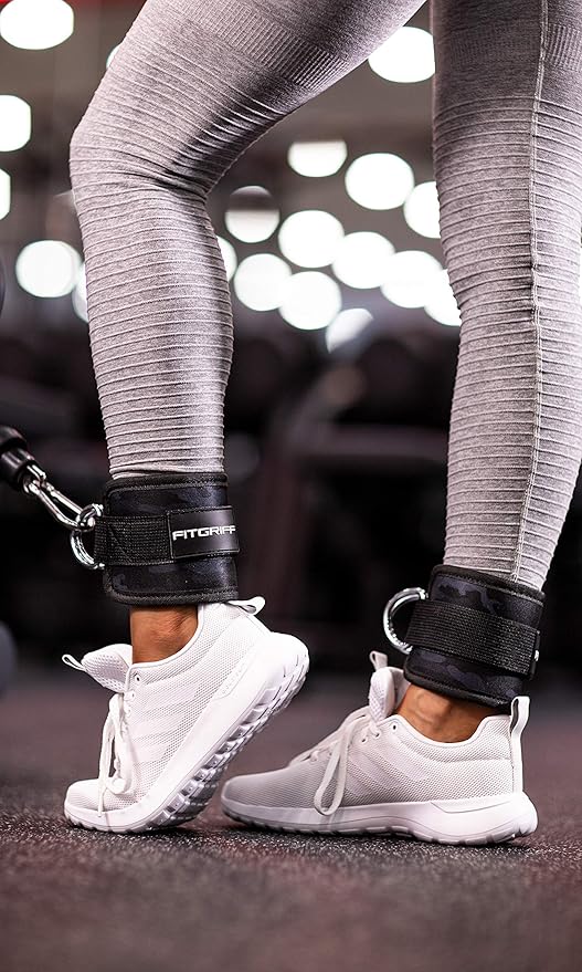 Fitgriff짰 Ankle Straps V1 for Cable Machine (2 Pieces) - Gym Workout Equipment - Leg Pulley Attachment, Kickback Straps