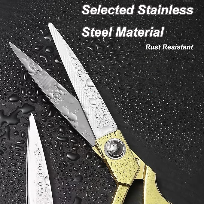 Professional Tailor's Scissors, Heavy Duty Stainless Steel Fabric Cutting Shears, Composite Alloy Blade (Gold, 9.5 inches)