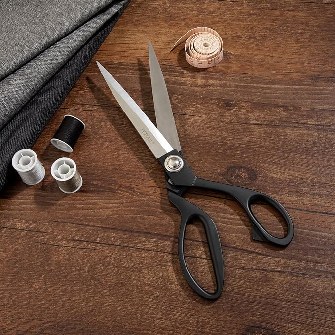 Black 10.5" Sharp Tailor Scissors - Heavy Duty Fabric, Leather & Clothing Scissors - Professional Stainless Steel Sewing Shears