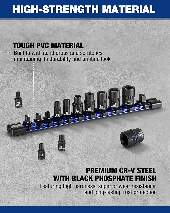 WORKPRO 11PCS E-Torx Socket Set, 1/4" 3/8" Drive Star Socket Set, CR-V Steel External Torx Socket Set (E4-E20 Socket) with PVC Socket Organizer, Ideal for Motorcycle, Automotive, and Mechanical Repair
