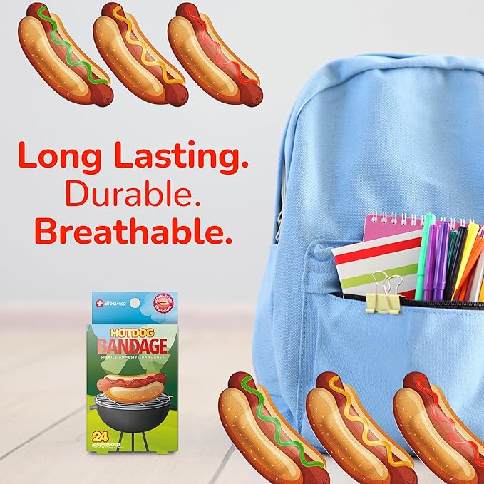 BioSwiss Bandages, Hot Dog Shaped Self Adhesive Bandage Set, Latex Free, Sterile Wound Care, 24 Count