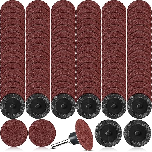 Newwiee 150 Pieces 2 Inch Sanding Discs 120 Grit Roll Lock Die Grinder Sanding Disc for Surface Prep Strip Grind Polish Finish Burr Rust Paint Removal Red
