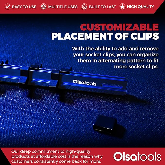 Olsa Tools Socket Organizer - 3/8-Inch Drive Blue Holder - Stores 18 Chrome or Impact Sockets - Professional Grade Metric or SAE Socket Organizer - Professional-Grade - Part 1014