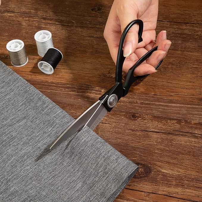 Black 8" Sharp Tailor Scissors - Stainless Steel Professional Heavy Duty Fabric and Leather Cutting Shears for Clothing, Dressmaking, Sewing, and Crafts