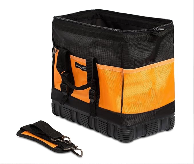 Internet's Best Soft Sided Tool Bag - 16 Inch - 18 Pockets - Wide Mouth Ultra-Rigid Base Tool Storage and Organizer Box