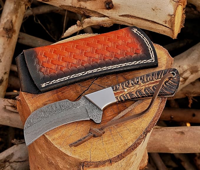 Handmade 1095 Steel Lineman’s Hawkbill knife with Leather sheath, Heavy Duty Utility Knife blade Electrician Wire Skinning knife for professional.