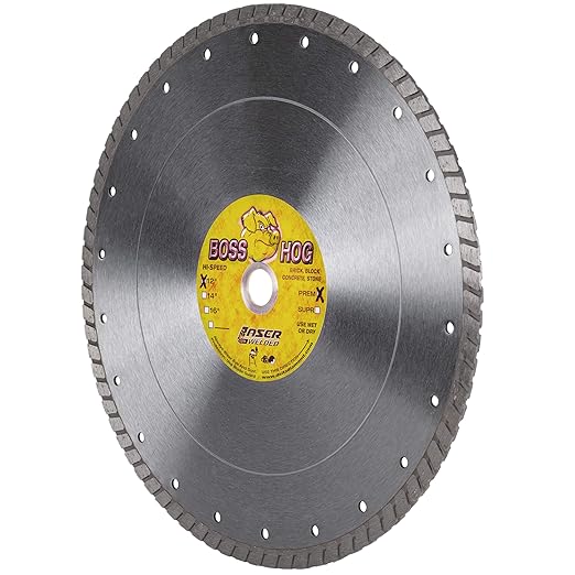 Delta Diamond Boss Hog 12 Inch Turbo Premium Diamond Blade for Masonry, Brick, Block, Pavers, Concrete, Stone, Wet/Dry Cutting, Continuous Rim (12")