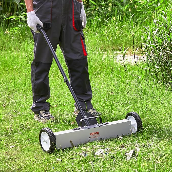 VEVOR 24-Inch Magnetic Sweeper with Wheels, 50 lbs Capacity, with Telescoping Magnetic Pickup Tool, Adjustable Handle, Magnetic Pickup Sweeper to Pick Up Nails and Screws, for Workshop, Garage, Yard