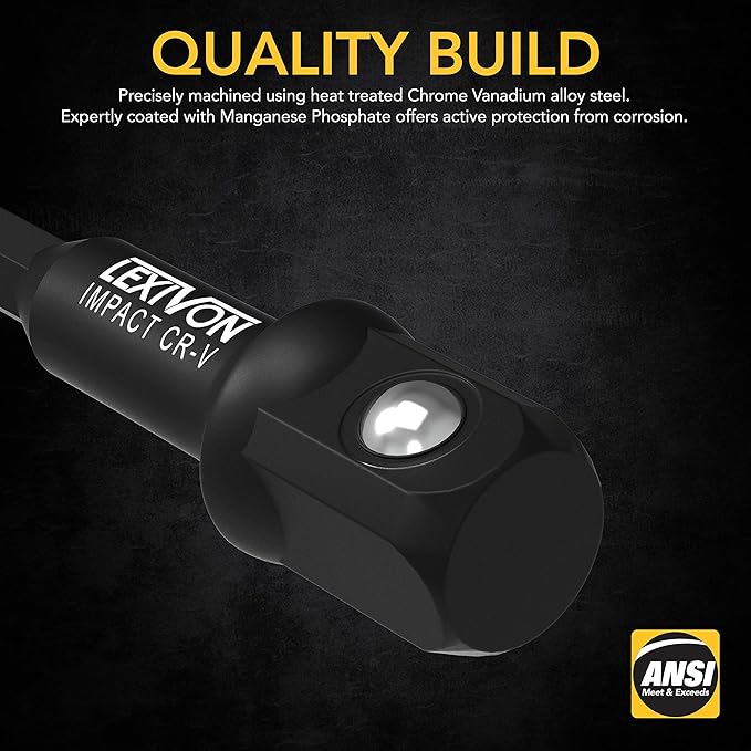 LEXIVON 9-Piece Impact Grade Socket Adapter Set - 3", 6", and 12" Extension Bit With Holder | 1/4", 3/8", and 1/2" Drive, Adapt Your Power Drill To High Torque Impact Wrench (LX-106)