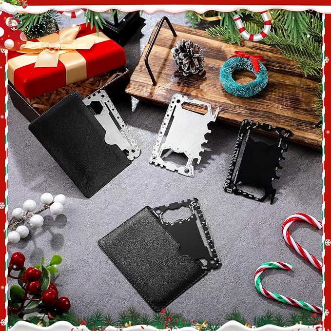 Cholemy 12 Pcs Credit Card Wallet Multitool 46 in 1 Metal Stainless Steel Survival Pocket Tool Multipurpose Bottle Opener Bulk for Men Christmas Stocking Stuffer Gift(Black, Silver,Classic Style)