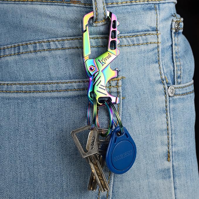 Heavy duty metal keychains, Carabiner clip Car key chains,Fashion family keychain bottle opener and 3 Key Rings suitable for men and women.(Black+Multicolor)