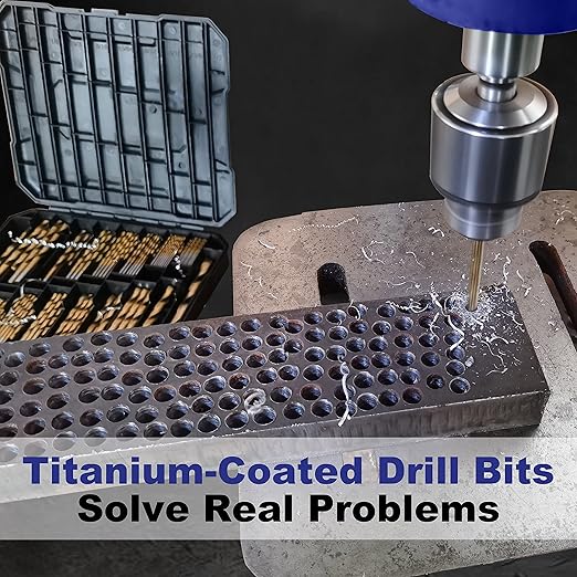 99 Pieces Titanium Twist Drill Bit Set, 135째 Tip High Speed Steel, Size from 1/16" up to 3/8", Ideal Drilling in Wood/Cast Iron/Aluminum Alloy/Plastic/Fiberglass, with Hard Storage by HURRICANE