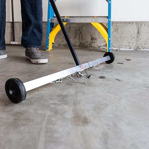 Master Magnetics Magnet Sweeper, 27” Wide Push-Type Mini Magnetic Broom with Wheels, Industrial Pick-Up Tool for Nails, Screws, and Metal Debris, 07265