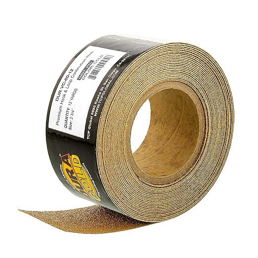 Dura-Gold Premium - 60 Grit Gold - Hook & Loop Backing Longboard Continuous Sandpaper Roll, 2-3/4" Wide, 12 Yards Long - For Automotive & Woodworking Air File Long Board Sanders, Hand Sanding Blocks