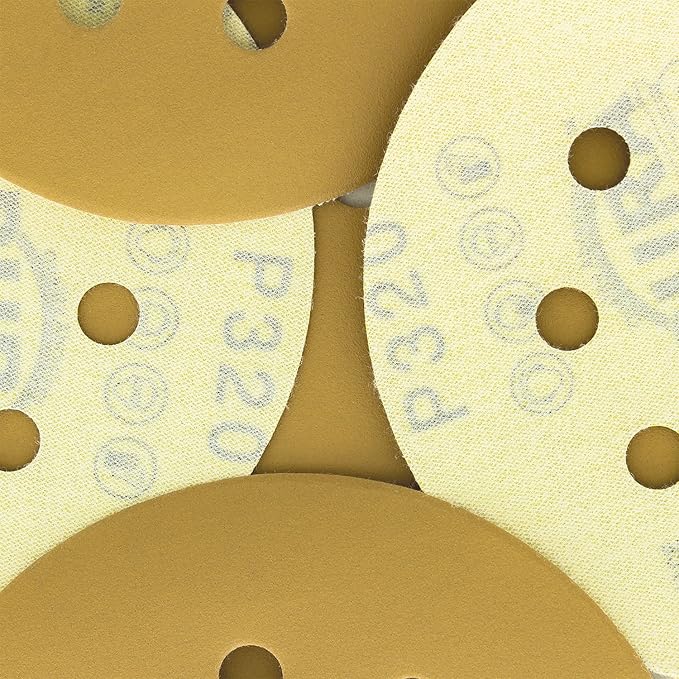 Dura-Gold Premium 320 Grit 5" Sandpaper Discs, 8 Hole Pattern Dustless, 50 Discs - Hook & Loop Backing for Orbital DA Sander, Detailing Finishing Color Sanding Automotive Paint Woodworking