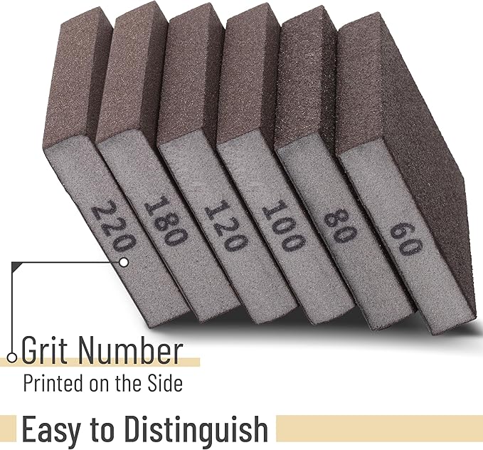 Bates- Sanding Sponge, 18 pcs, 60/80/100/120/180/220 Grit Assortment, Washable and Reusable, Sandpaper Block, Sanding Blocks for Wood, Sanding Pad, Drywall Sanding Block, Drywall Sanding Sponge