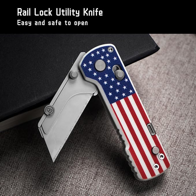OKNIFE U1 Pro Multitool Folding Utility Knife with Folding Screwdriver, Quick Change Blade, Rail Lock & Pocket Clip for Men Women (Stars & Stripes)