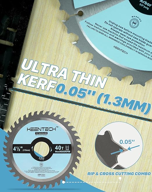 KEENTECH 4-1/2" Dia. by 7/8" Bore 40 Tooth Fine Finish Circular Saw Blade 3-Pack for Angle Grinders, Tungsten Carbide Tipped, ATAF Grind