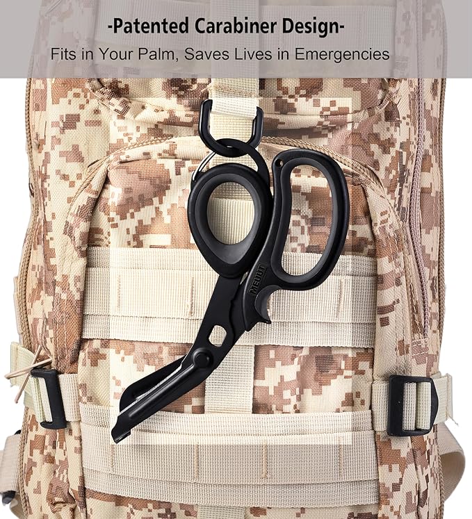 MEUUT 2 Pack Medical Scissors Trauma Shears with Carabiner design, 7.5" Fluoride Coated Non-stick Blades Bandage Scissor for Nurses, EMT, Household, outdoors