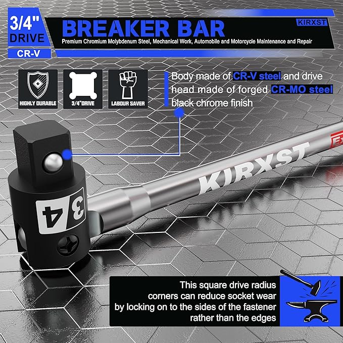 41-Inch 3/4??Drive Breaker Bar, Heavy Duty Extension Breaker Bar, 250째 Rotatable Head, Premium Chromium Molybdenum Steel, Mechanical Work, Automobile and Motorcycle Maintenance and Repair