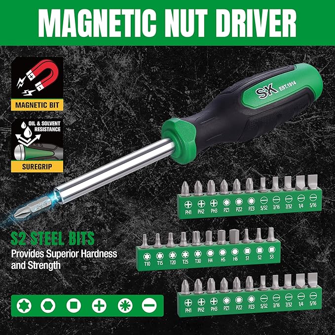 SK Mechanics Tool Set, 1/4" & 3/8" & 1/2" Drive Socket with 216-P Ratchet, 149-Piece, SAE & Metric, SuperKrome Finish, with Storage Suitcase