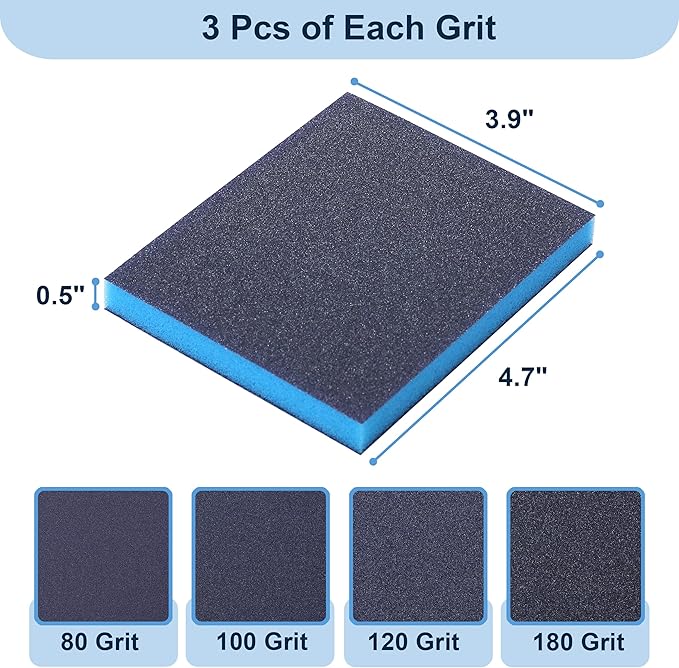 Bates- Sanding Sponge, 12 Pack, 3.9?쓝4.7?? 80/100/120/180 Grit, Sanding Block, Sanding Paper Block, Sandpaper Sponge Block, Sanding Blocks for Wood, Sanding Sponges, Sand Block, Sanding Blocks Drywall