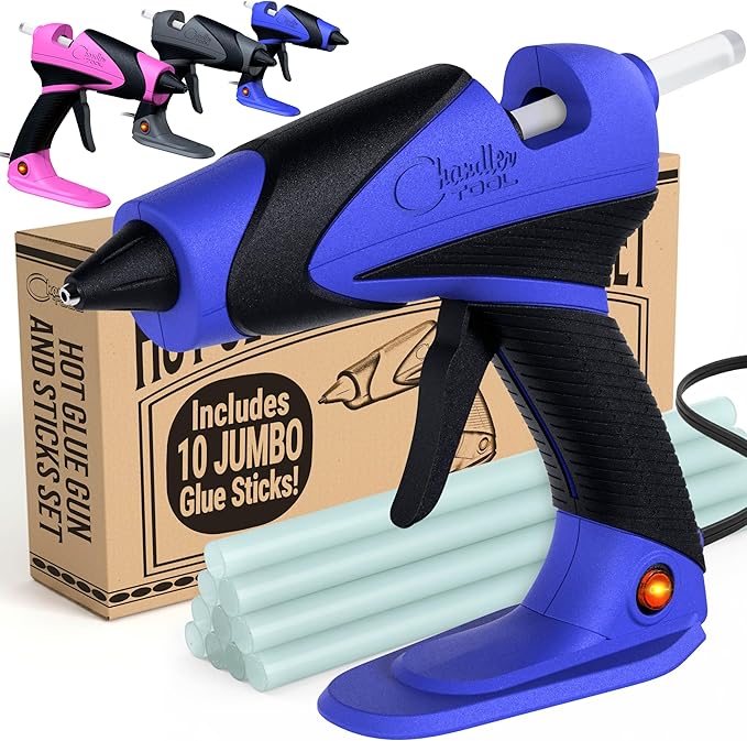 Chandler Tool Full Size Hot Glue Gun And Sticks Set for Crafts and DIY Pistola De Silicona Caliente Inalambrica Complete Heavy Duty Hot Glue Gun Kit With 10 Jumbo Glue Sticks (Blue/Black)