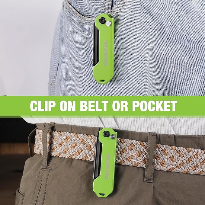 WORKPRO 2PCS EDC Folding Utility Knife, Mini Box Cutter with Quick Open Axis Lock, Quick Change Blade Razor Knife, Foldable Small Pocket Knife with Belt Clip, 2 Packs with 10 Extra Blades
