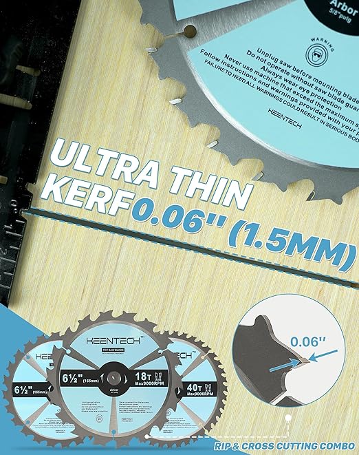 KEENTECH 6-1/2" Dia. by 5/8" Bore 18T + 24T + 40T Versatile Circular Saw Blade Set, Tungsten Carbide Tipped, ATAF Grind