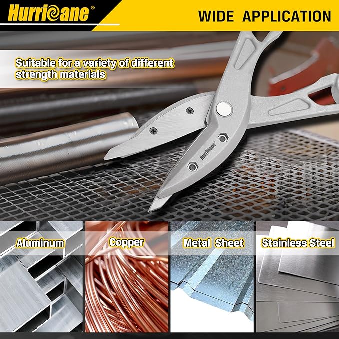HURRICANE 12 Inch Aluminum Tin Snips with Replaceable Blades. Straight Cut Metal Shears for HVAC, Sheet Metal & Vinyl Siding. Lightweight Aluminum Metal Cutter with Large Glove-Friendly Handles