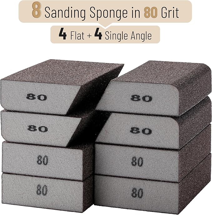 Bates- Sanding Sponge, 8 pcs, 80 Grit, Washable and Reusable, Sandpaper Block, Sanding Blocks for Wood, Sanding Pad, Drywall Sanding Block, Drywall Sanding Sponge