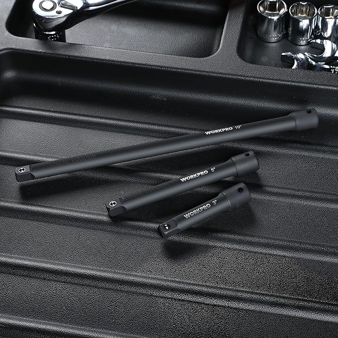 WORKPRO 3/8" Drive Impact Extension Bar Set, 3 PCS Socket Extensions, 3?? 5??and 10??Length, Premium Chrome Vanadium Steel with Black Phosphate Finish