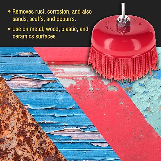 Dura-Gold 6" Abrasive Filament Nylon Bristle Cup Brush - 5/8" 11 Thread, 1/4" Hex Drill Shank Arbor, Coarse Grit Angle Grinder Brush for Truck Bed Liner Surface Prep, Sanding, Rust & Paint Removal