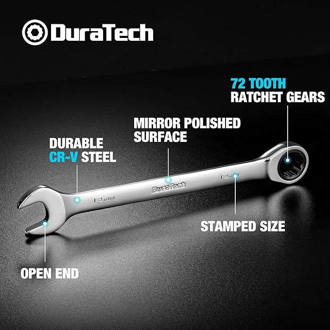DURATECH 13mm Ratcheting Combination Wrench, Metric, 72-Tooth, 13-Point, CR-V Constructed with Mirror Polish