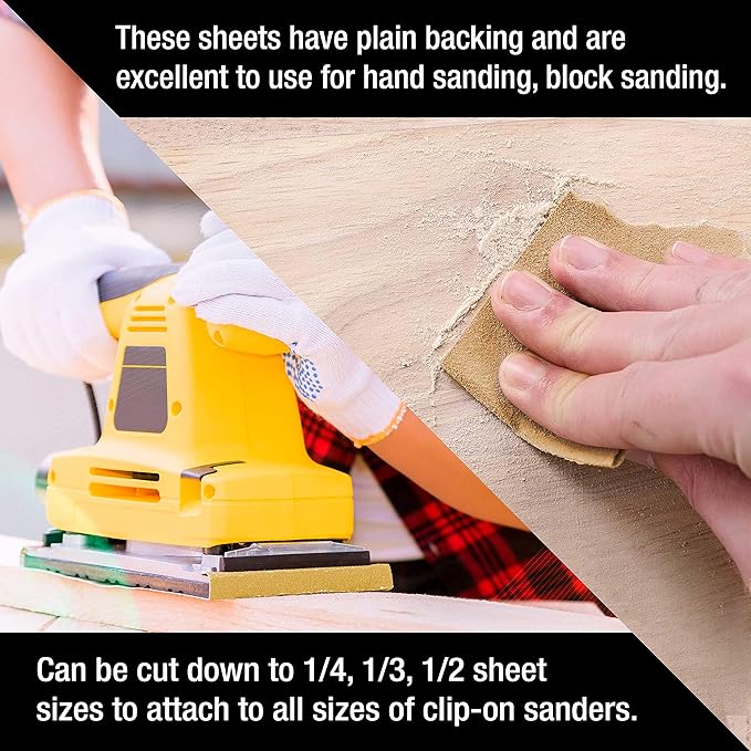Dura-Gold Premium 9" x 11" Gold Sandpaper Sheets, 600 Grit (Box of 10) - Wood Furniture Woodworking, Automotive Paint, Full-Size Cut to Use on 1/4, 1/3, 1/2 Sheet Finishing Sanders, Hand Sanding Block