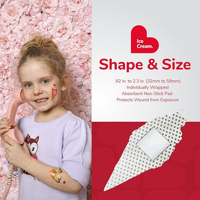 BioSwiss Bandages, Ice Cream Shaped Self Adhesive Bandage Set, Latex Free, Sterile Wound Care, 24 Count