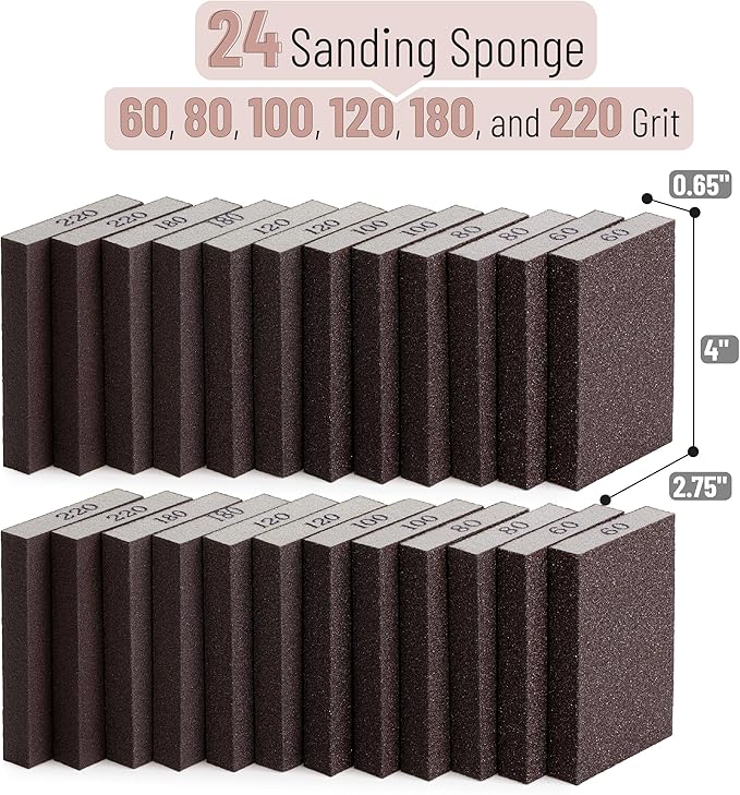 Bates- Sanding Sponge, 24 pcs, 60/80/100/120/180/220 Grit, Sandpaper Block, Sanding Blocks for Wood, Drywall Sanding Sponge for Wood, Sanding Blocks Drywall, Sandpaper for Drywall Sanding Block