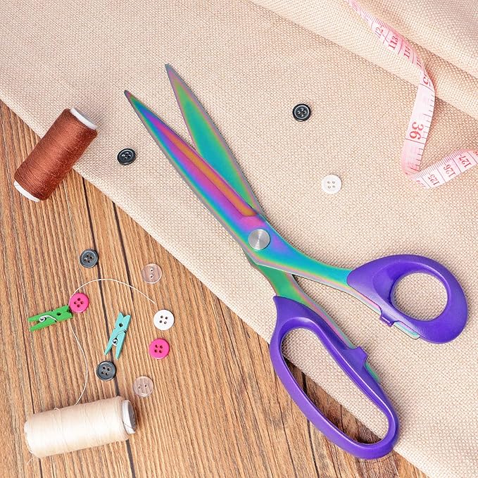 Titanium Coating Fabric Scissors, Professional Tailor Scissors, Ultra-Sharp Stainless Steel Blades, Ergonomic ABS Handle, 10.5 Inch, Rainbow&Purple