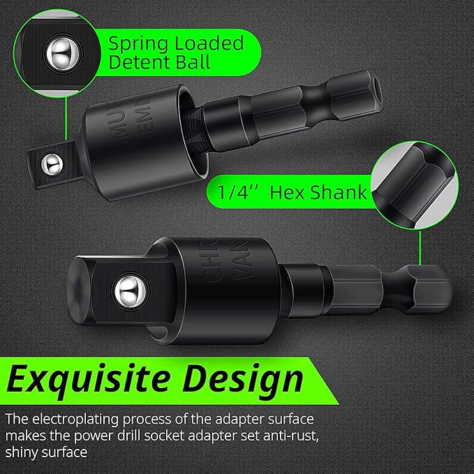 Flexible Drill Bit Extension Set with Right Angle Attachment, 360째 Rotatable 1/4 3/8 1/2" Impact Grade Socket Adapter Sets for Cordless Drill & Screwdriver, Power Drill & Driver