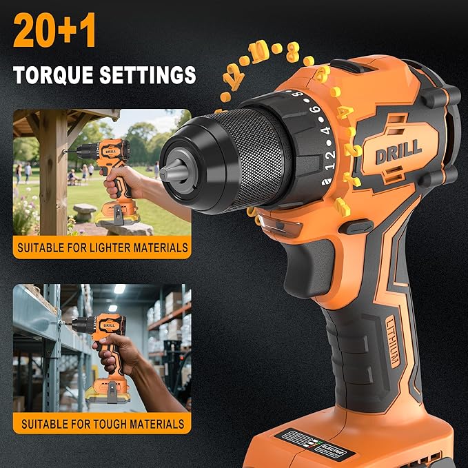 Cordless Impact Driver and Drill Combo Kit (Tool Only) Compatible with Dewalt 20V Max Battery, Up to 2300 In-lbs Brushless1/4" Impact Driver and 620 In-lbs 3/8" Power Drill with Tool Bag, LED Light