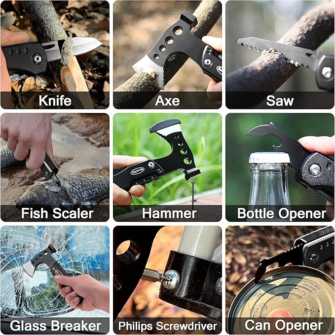 RoverTac Multitools Gift Set, 11-in-1 Multi Tool Axe, LED Flashlight, Tactical Knife in ?쏧 LOVE YOU??Gift Box, Tool Gift for Husband, Boyfriend, Dad, Camping Essentials Survival Gear Multitool
