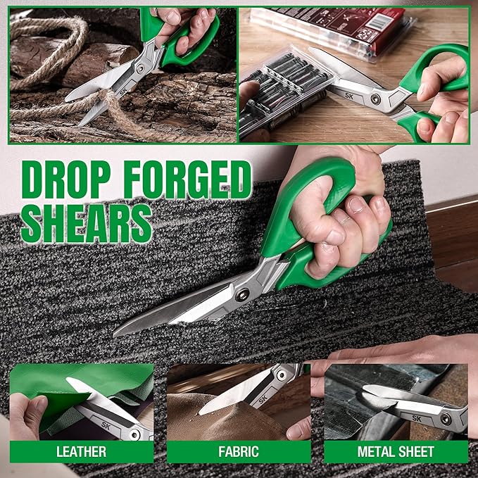 SK 10" Heavy Duty Scissors, All Purpose Shears, Premium CR-V Steel Construction, One Piece Drop Forged Blades, Ergonomic Handle for Comfortable Grip