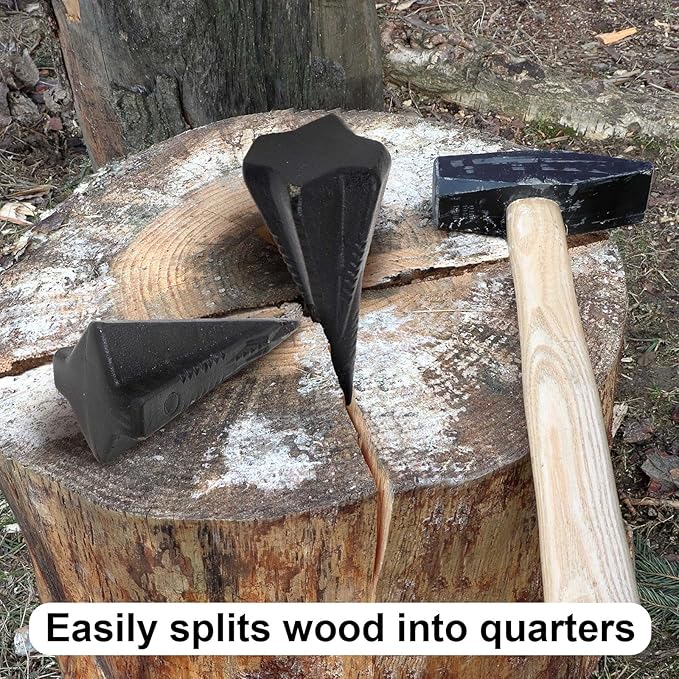 2 Pcs 4 & 5 Lbs Wood Splitting Wedges Manual Log Splitter Wedge 4-direction Diamond Design Forged Steel Tool for Easy Wood Splitting Splits Firewood into 4 Pieces Less Effort