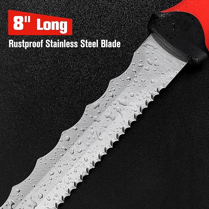 Goldblatt Insulation Knife, 8 Inch Stainless Steel Blade - Serrated Sharp Double Side Insulation Cutter Tool for Cutting Heat Material, Styrofoam - Rockwool Sod Cutter Lawn Repair Garden Knife