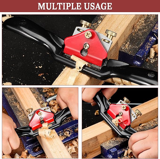 9” Adjustable SpokeShave, Hand Planer Woodworking with Flat Base, Replacement Blades and Ruler, Manual Wood Planer for Wood Working, Wood Craft