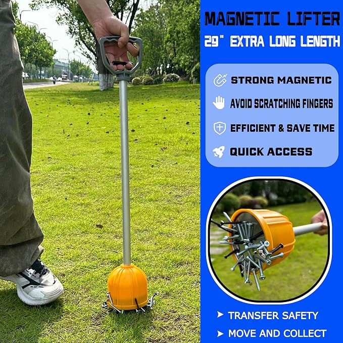 ULIBERMAGNET 29inch Long Reach Magnetic Pickup Tool, Magnetic Bulk Lifter with Quick Release, Yard Pull Magnet Sweeper, Metal Manual Magnetic Swarf Tool with Extended Handle for Nails, Screws, Nut